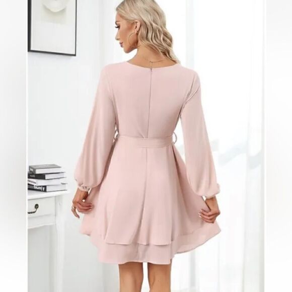 ALTAR’D State Wrap Dress Long Sleeve V-Neck Ruffled in Light Pink Women's Size S - Picture 2 of 7